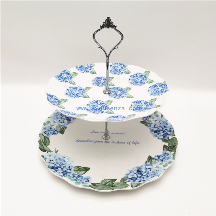 Wholesale Hydrangea - Patterned Two - Tier Ceramic Stand: Live in the Moment