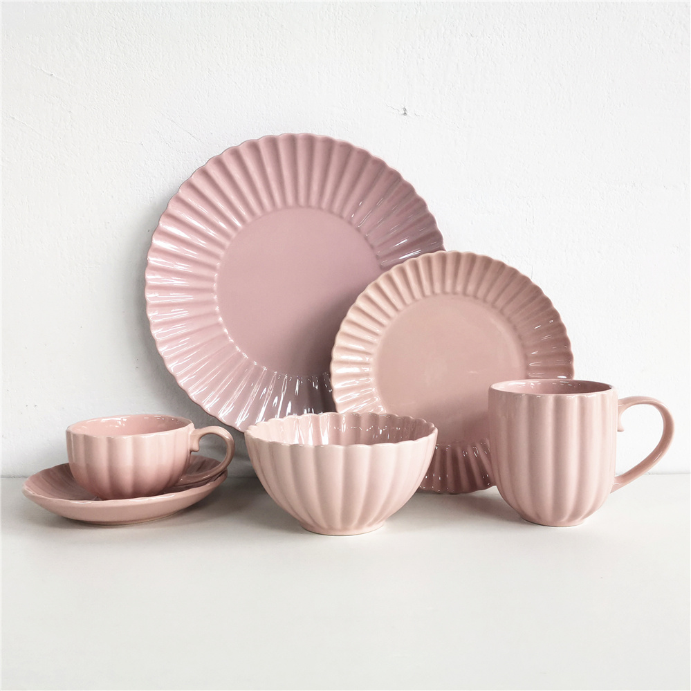 custom made stoneware dinnerware set with pink color