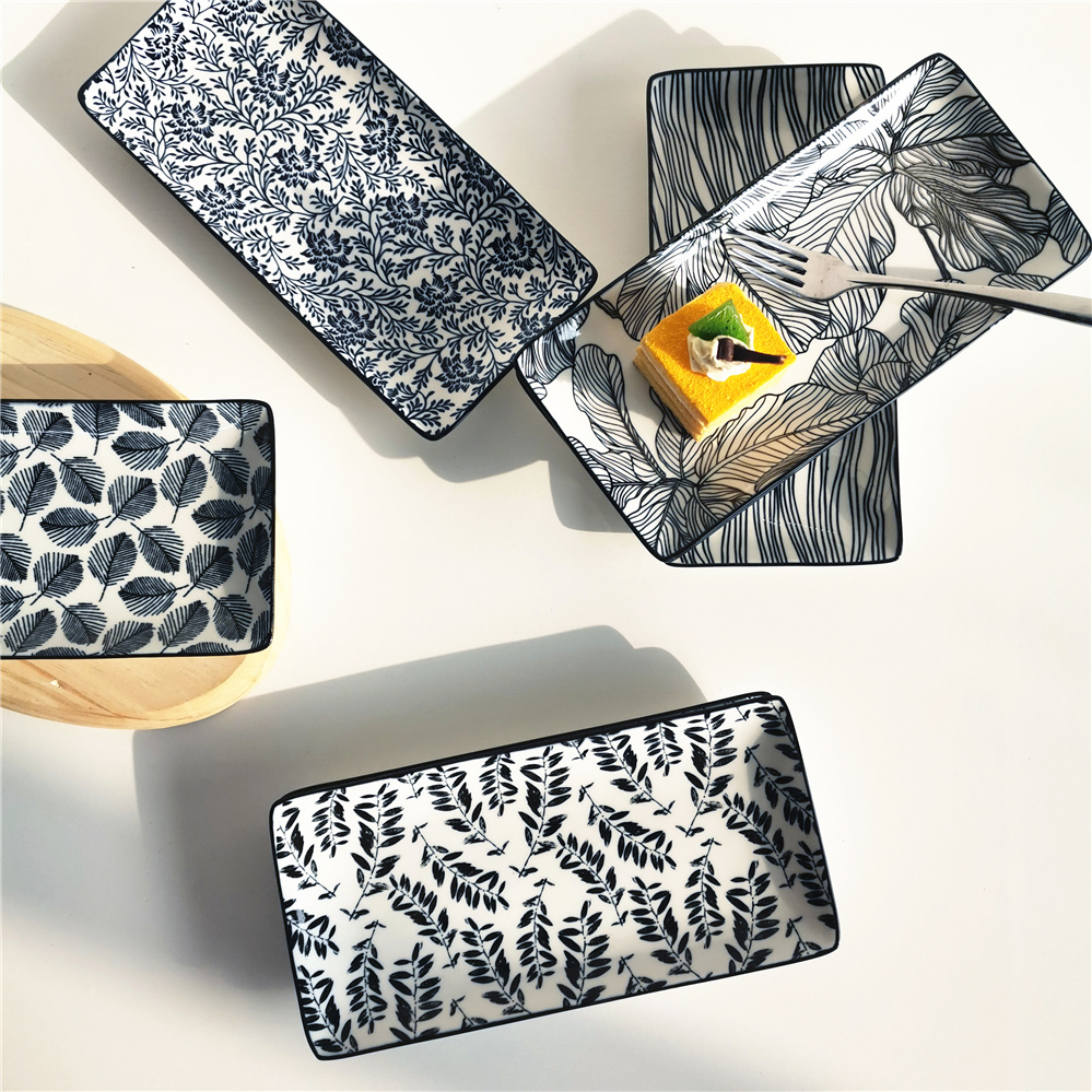 10inch  Modern porcelain pad printed rectangular Japanese style sushi dessert serving plate