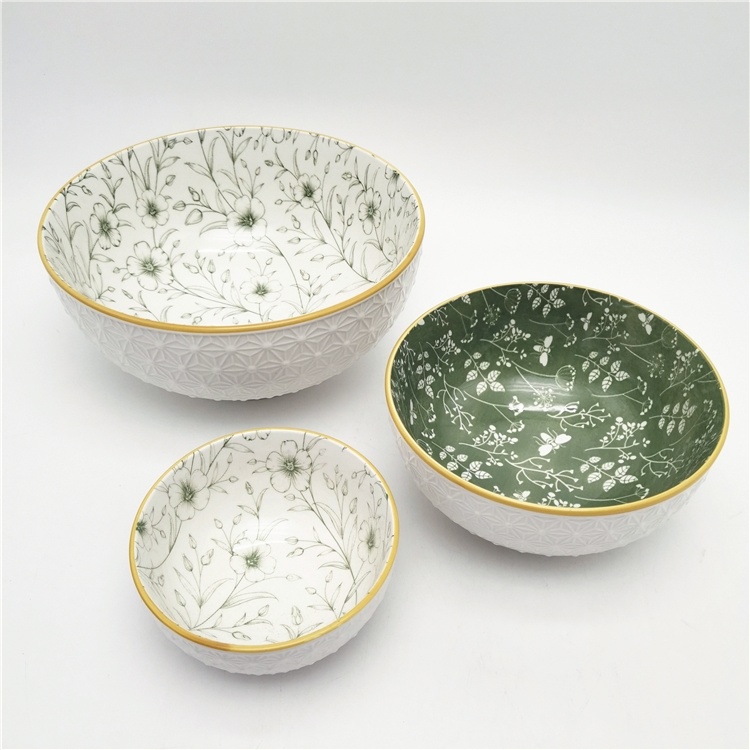 white porcelain bowl embossed and pad printing design