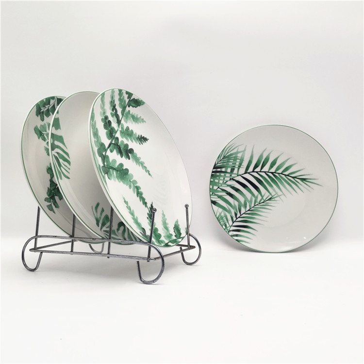 Green leaves design porcelain material 7.5inch dessert plate personalized ceramic plate