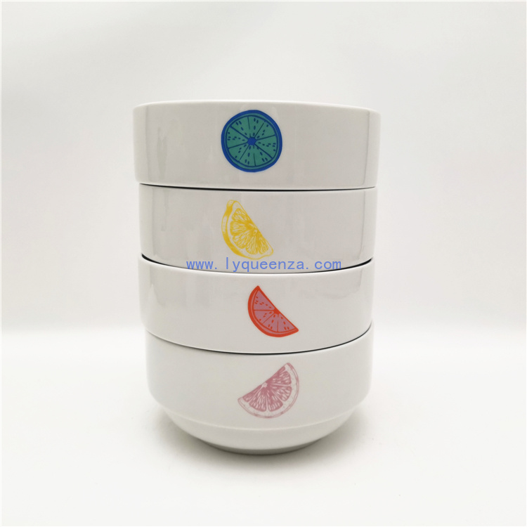 Wholesale 6inch Stackable White Ceramic Bowls: Colorful Fruit & Seafood Prints