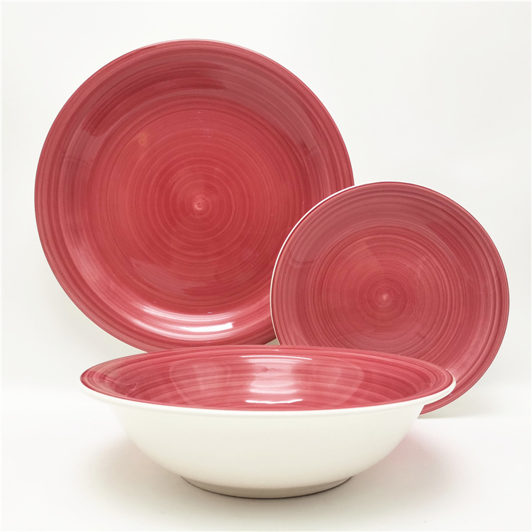 Pink color 12pcs Hand Painting Stoneware Dinnerware Set for  4 Persons