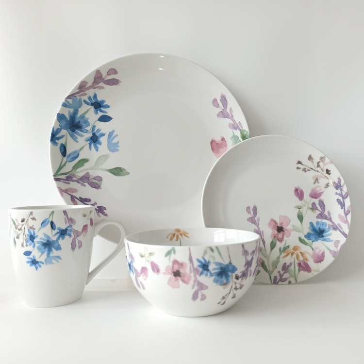 16pcs porcelain round shape dinner set with flower design ceramic dinnerware