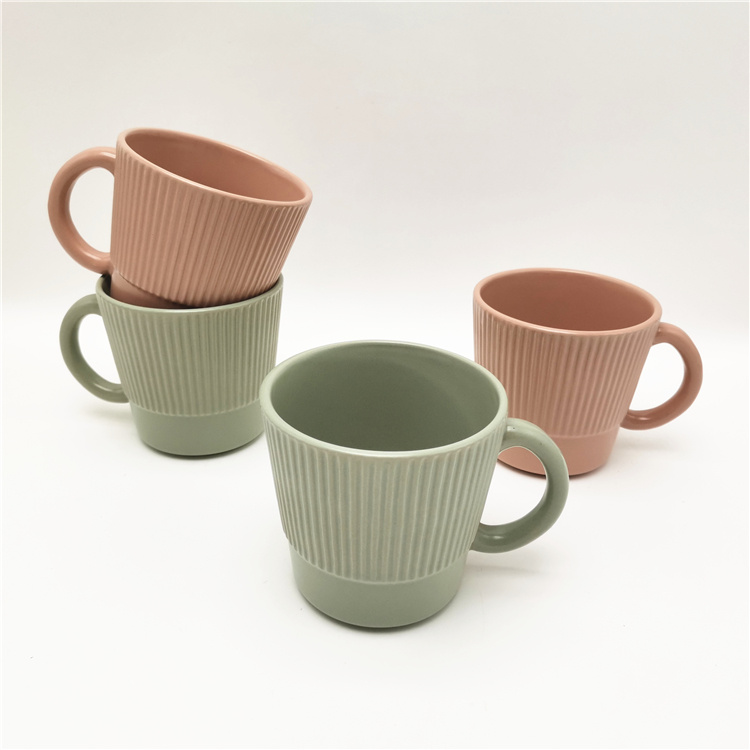 350ml/12oz  ceramic stoneware material matte glazed embossed mugs cups