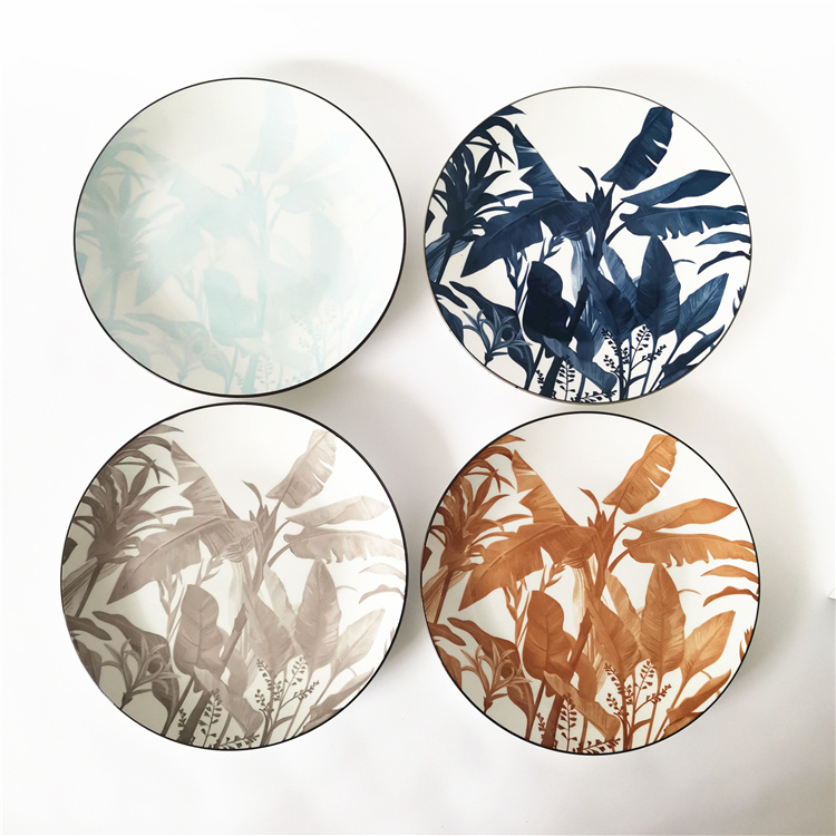Wholesale Cheap Bulk Dinner Plates with Tropical Leaves Pattern