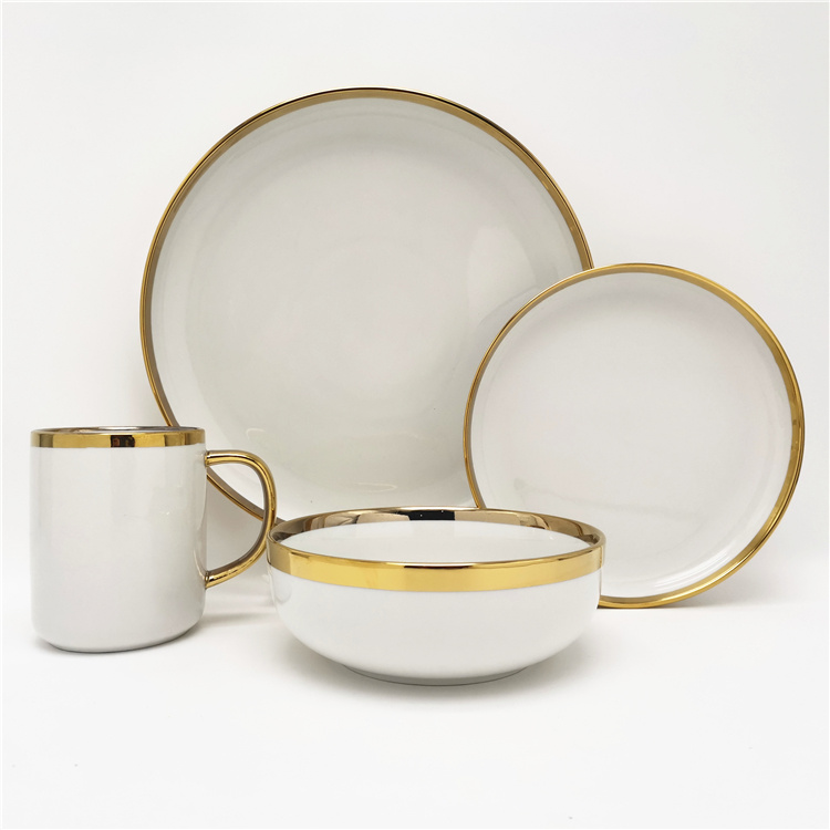 AB series high rim dinnerware with wide gold rim design