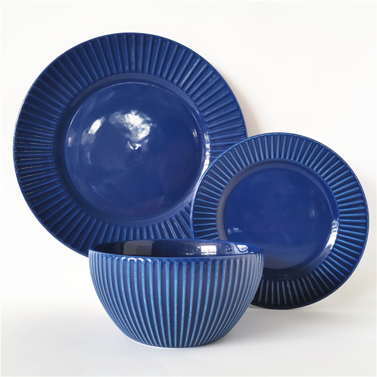Wholesale Blue Ribbed Dinnerware Set: Perfect for Any Occasion