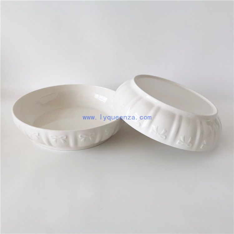 wholesale  8.5inch Pure White Embossed Pasta Serving Bowl