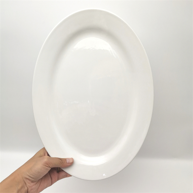 Fine Porcelain 14inch Big Pure White Oval Shape Platter Dinnerware Supplier
