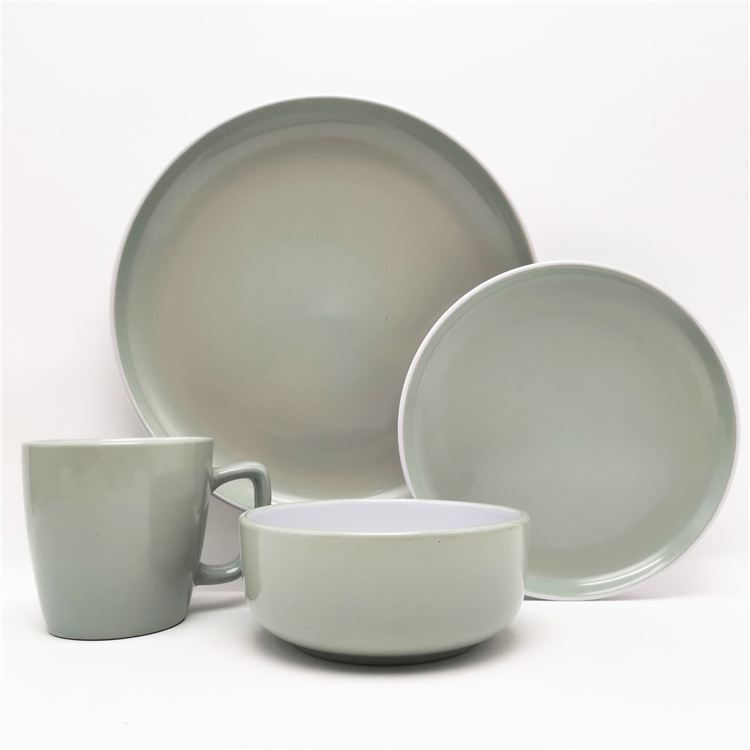 2-tone color glazed stoneware ceramic dinnerware set