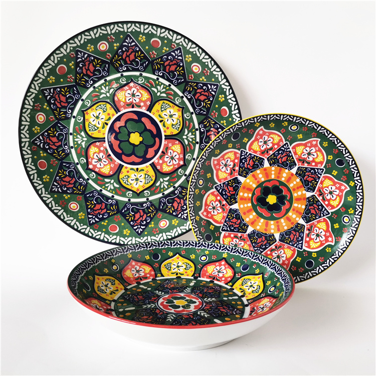 Bohemian Style Floral Pattern Ceramic Porcelain 12/18pcs  Dinnerware Sets - QUEENZA China Ceramic Tableware Supplier