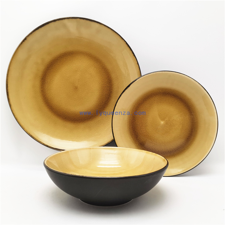 Wholesale Amber Crackle Glaze Ceramic Dinnerware Set: Warmth for Every Table