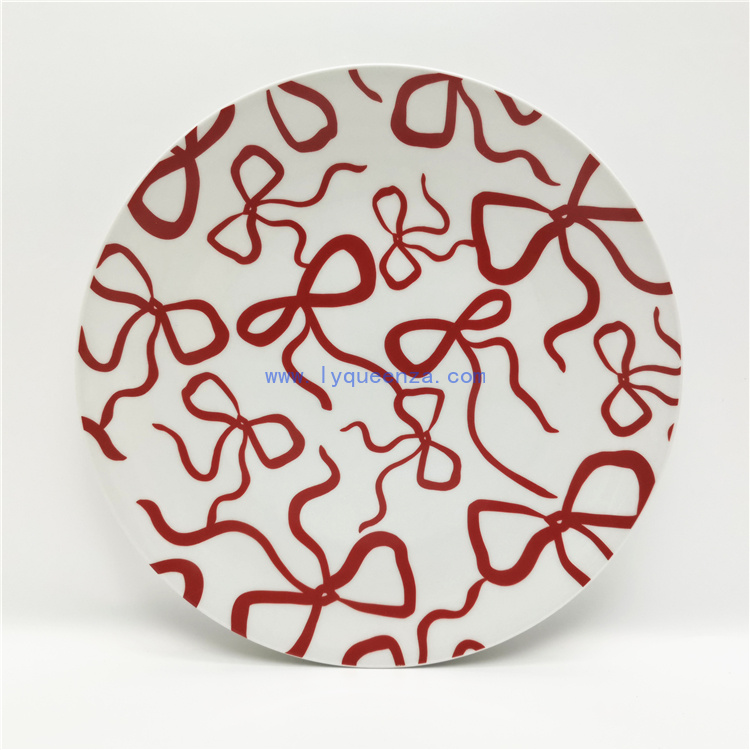 Wholesale 10.5inch Coupe Dinner Plate with Red Ribbons Pattern