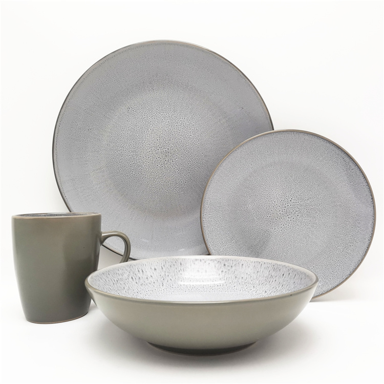 Classic Grey Color Reactive Glazed Stoneware Dinnerware 16pcs for 4 Persons