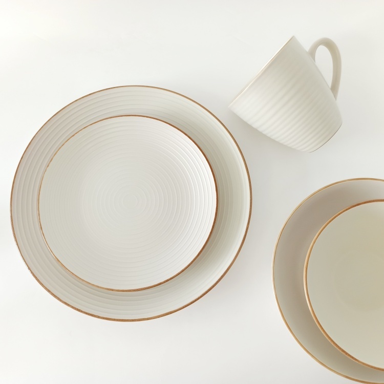 Thread Embossed Color Glazed Design Ceramic Dinnerware Set