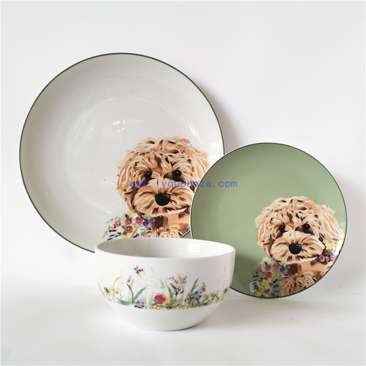 Wholesale 12 - Piece Porcelain Dinner Set: Adorable Dog - Themed Tableware