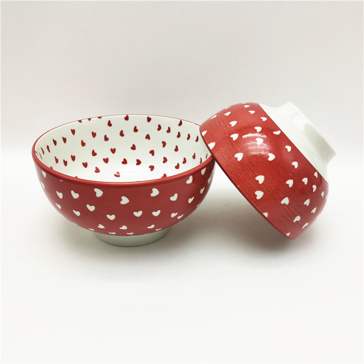 Heart design 4.5inch 5.5inch porcelain bowls with pad printing design wholesale