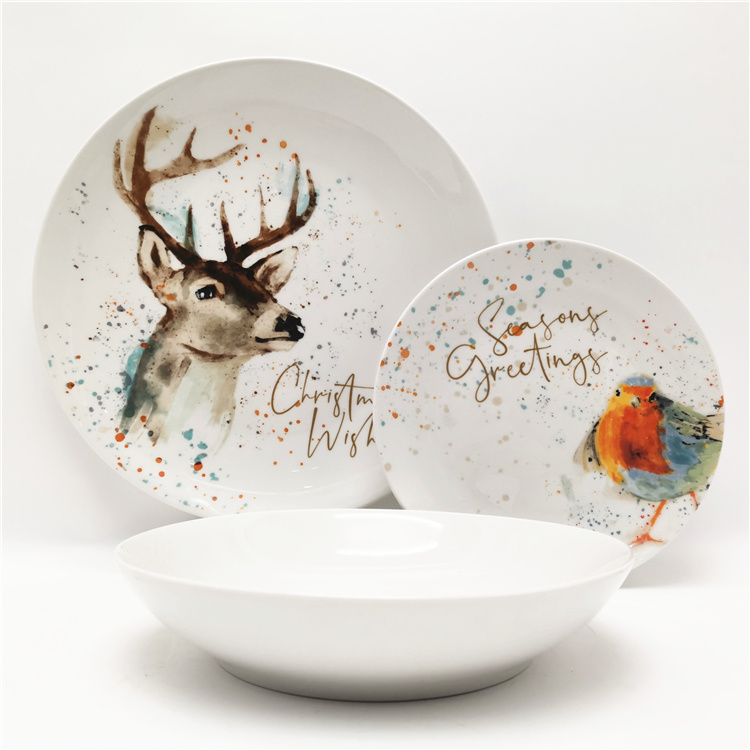 Christmas Raindeer design porcelain material 18pcs dinner set for 6 persons for Wholesale