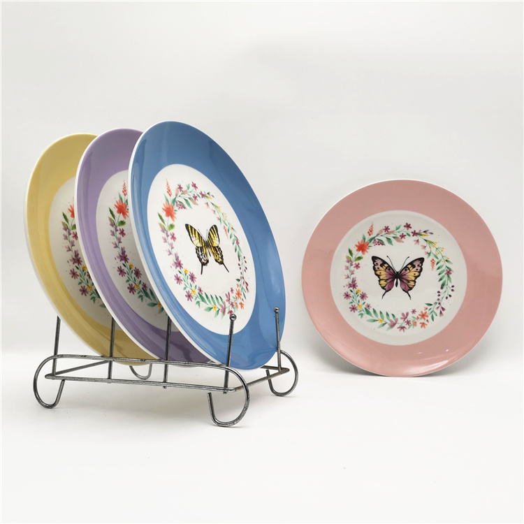 Butterfly design porcelain material 8inch dessert plate personalized ceramic plate
