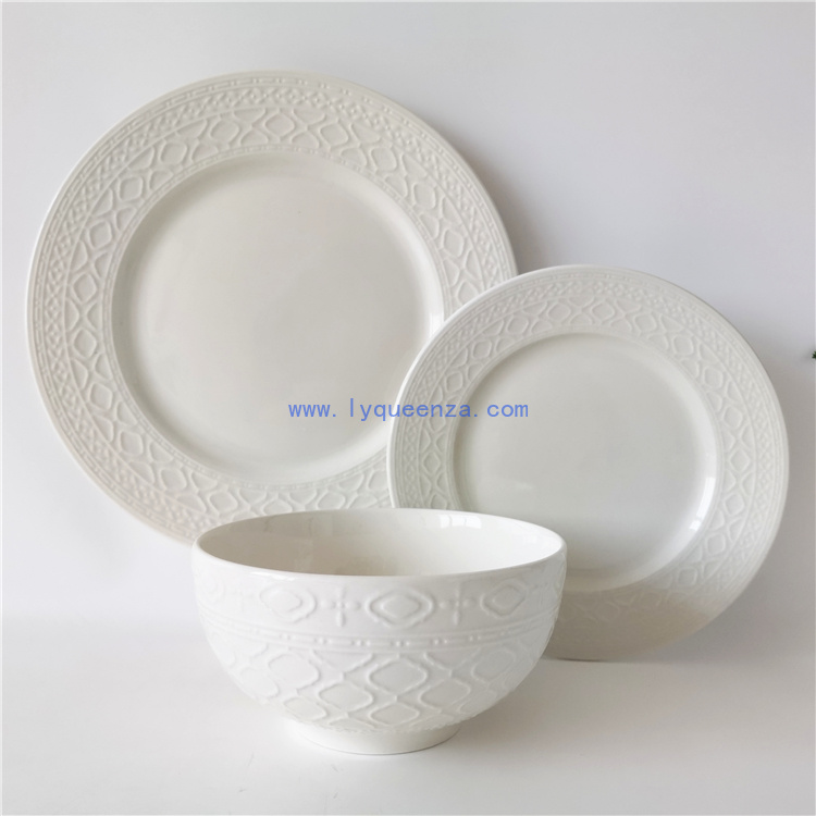 Wholesale 12 - Piece Embossed Porcelain Dinner Set