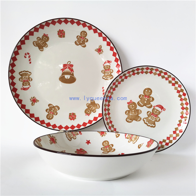 Wholesale 18pcs Christmas Design Porcelain Dinnerware Set with Gingerbread Pattern