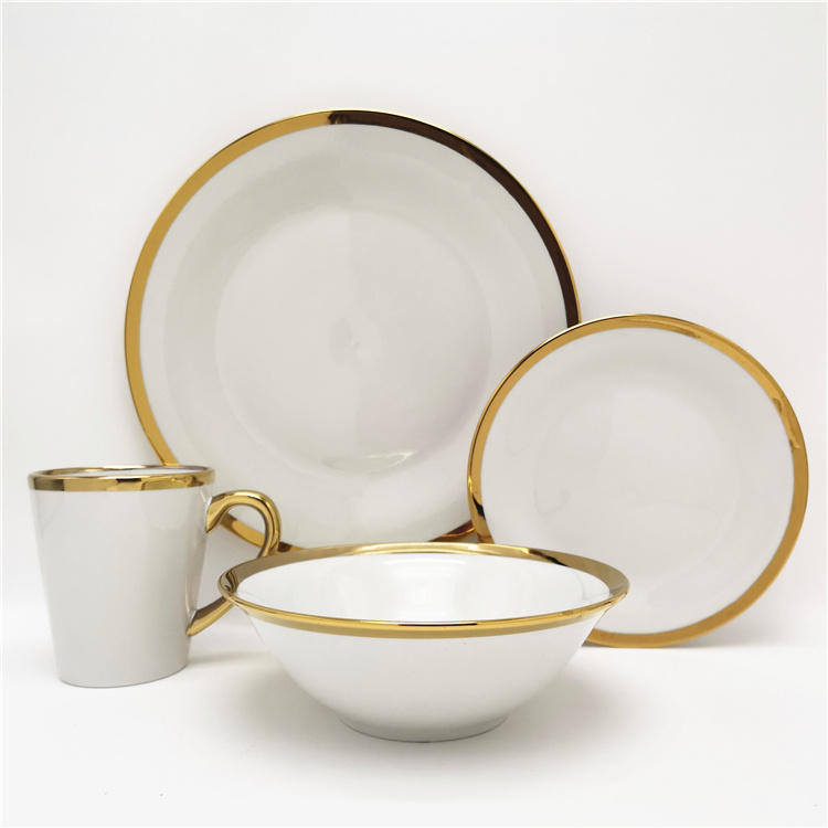 Round rim 16pcs dinner set with wide gold rim design