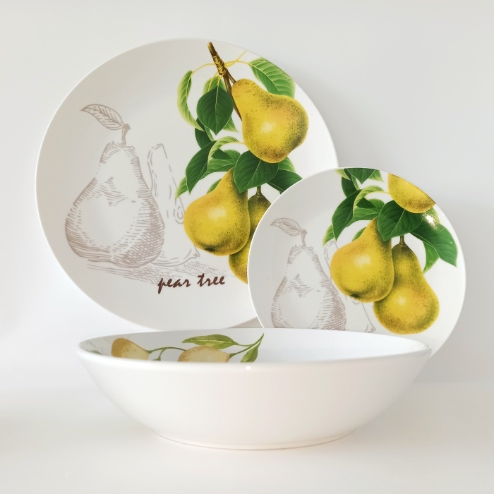 Nordic Fruit Pattern Porcelain Tableware Set Round Shape Pear Dinnerware Sets