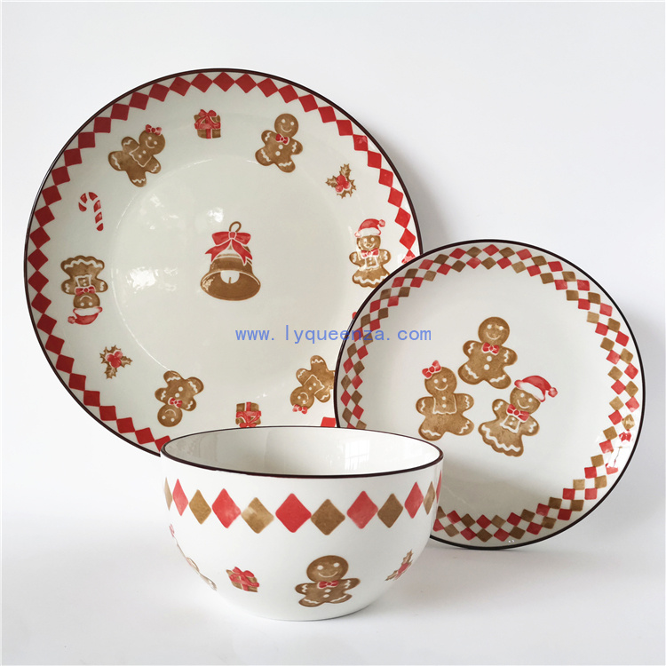 Wholesale 12pcs Christmas Design Porcelain Dinner Set with Gingerbread Pattern