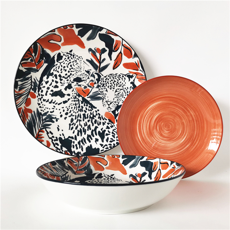 Orange - Color Leopard Design Tropical - Theme Porcelain Dinner Set: A Blend of Style and Functionality