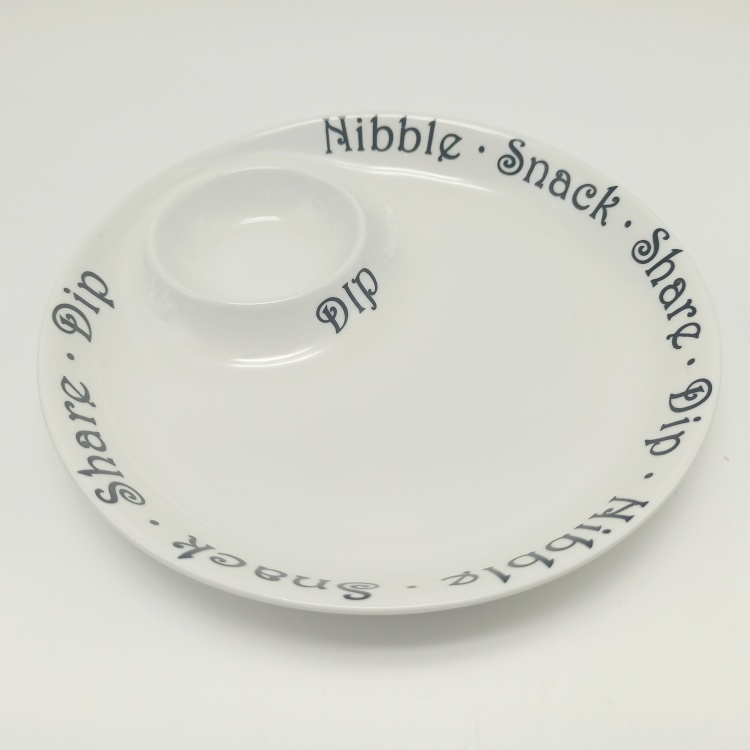 9 Inch Pure White Word Decal Chip and Dip Plates Snack Porcelain Plates