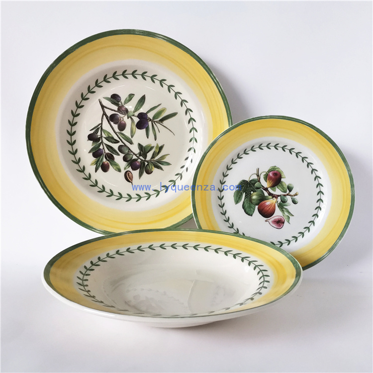 Wholesale 12/18 - Piece Porcelain Dinner Set: Mediterranean - Inspired Fruit & Olive Motif