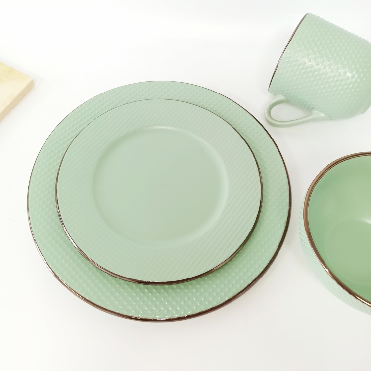 Dot  Embossed Green Design Ceramic Dinnerware Set