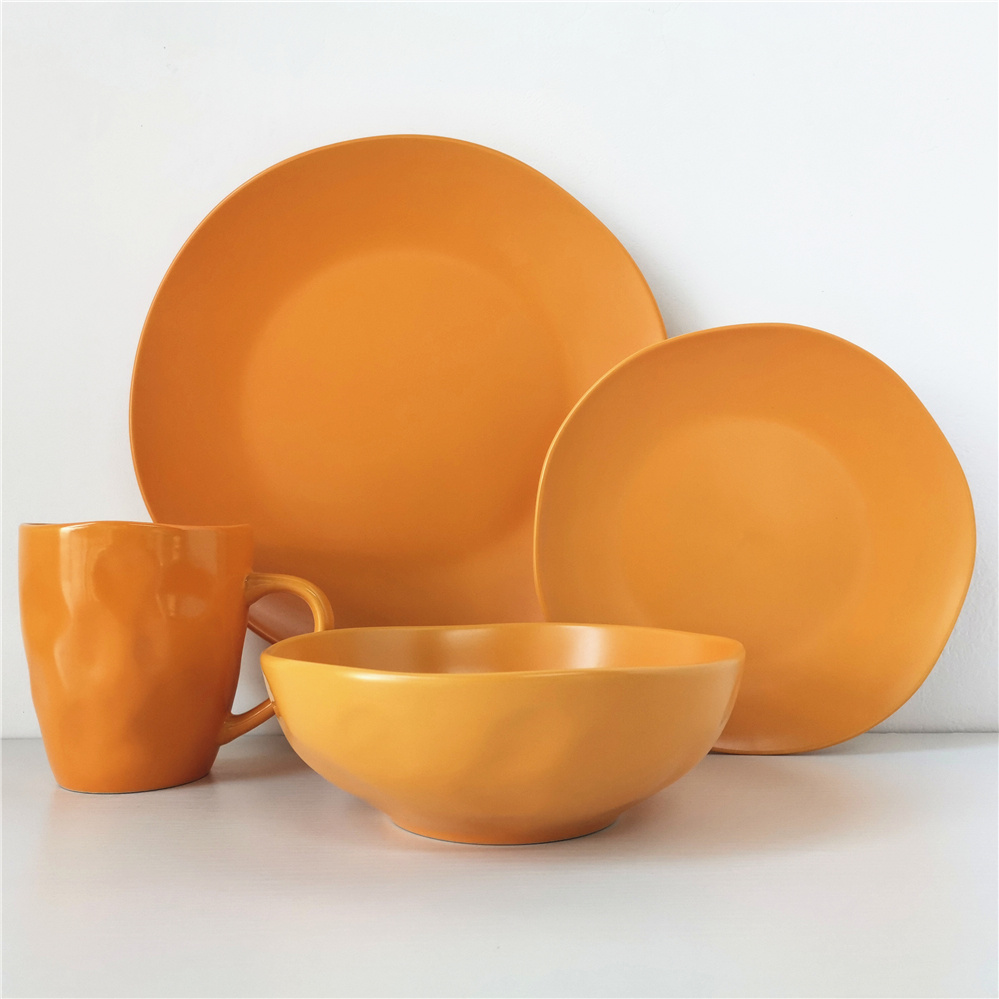 16pcs orange color glaze stoneware dinnerware set