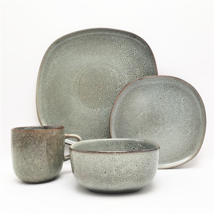 Classic Grey Color Reactive Glazed Stoneware Irregular Shape Dinnerware