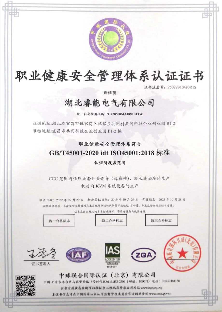 職業(yè)健康安全管理體系認(rèn)證證書(shū)
