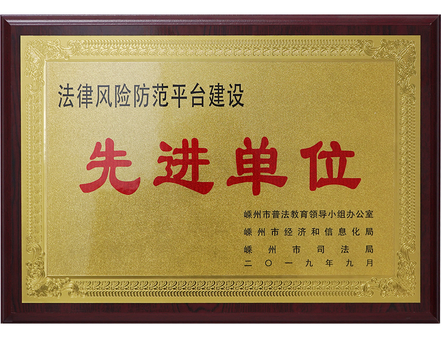 2019嵊州法律风险防范平台建设先进单位 2019嵊州法律风险防范平台建设先进单位