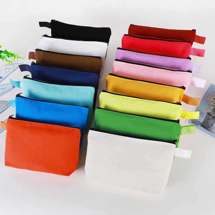 Krell Gifts Custom Logo Printed Canvas Zipper Makeup Bag Luxury Cotton Small Canvas Coin Pouch Travel Cosmetic Bag Pencil Pouch