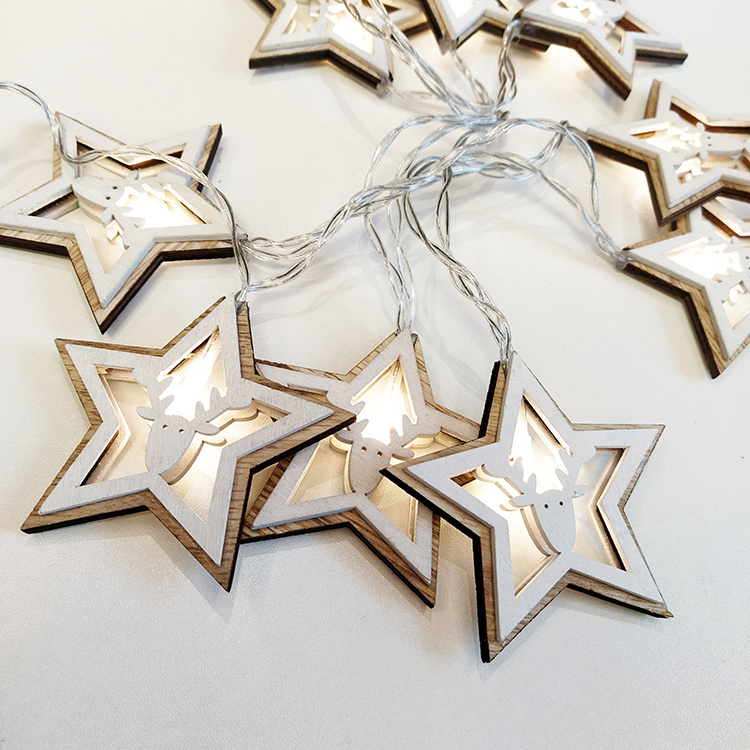 Super quality holiday outdoor wooden star shape string light for home decoration