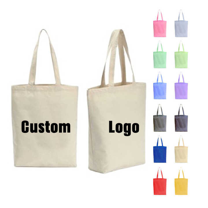 Promotional Personalized Blank Plain Cotton Canvas Bags Reusable Shopping Cotton Tote Bags With Custom Printed Logo