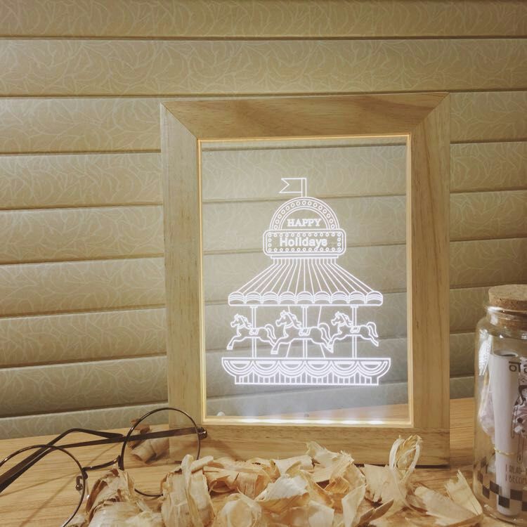 Creative 3D Acrylic Frame Night Lamp Northern Europe Decorative Wood Frame LED Night Light