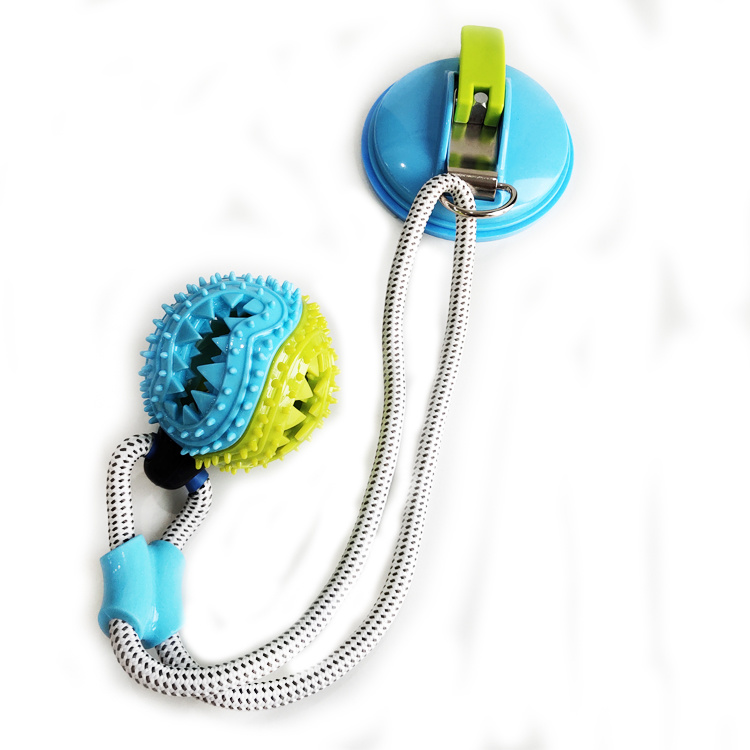 Eco-Friendly Interactive TPR Rubber Dog Food Leaking Ball Suction Cup Dog Pet Toys With Rope Ball