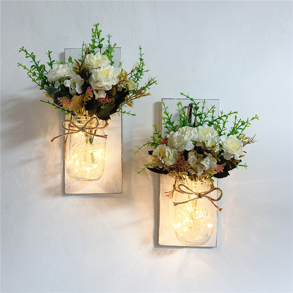 Handcrafted Hanging Glass Rustic Mason Jar Sconces Wall Decor With 8 Different Functions LED Lights