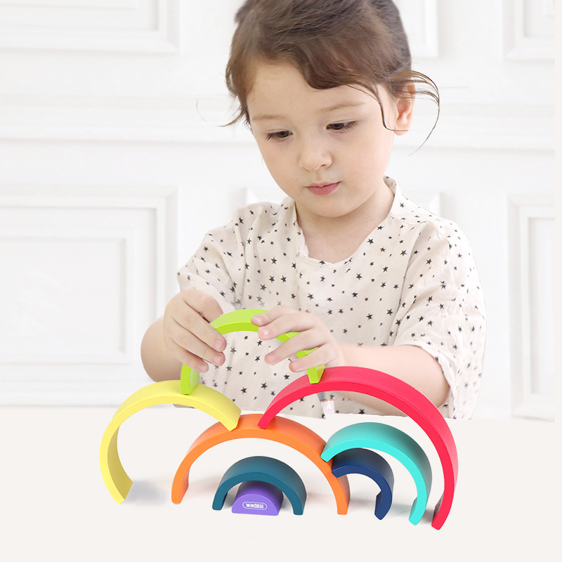 Creative Montessori Building Blocks Educational Toys Rainbow Stacker Wooden Toy