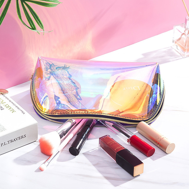 Custom logo Fashion Small personalized Holographic Pvc Private Label Beauty case Makeup Bag&cases Cosmetic Bags 