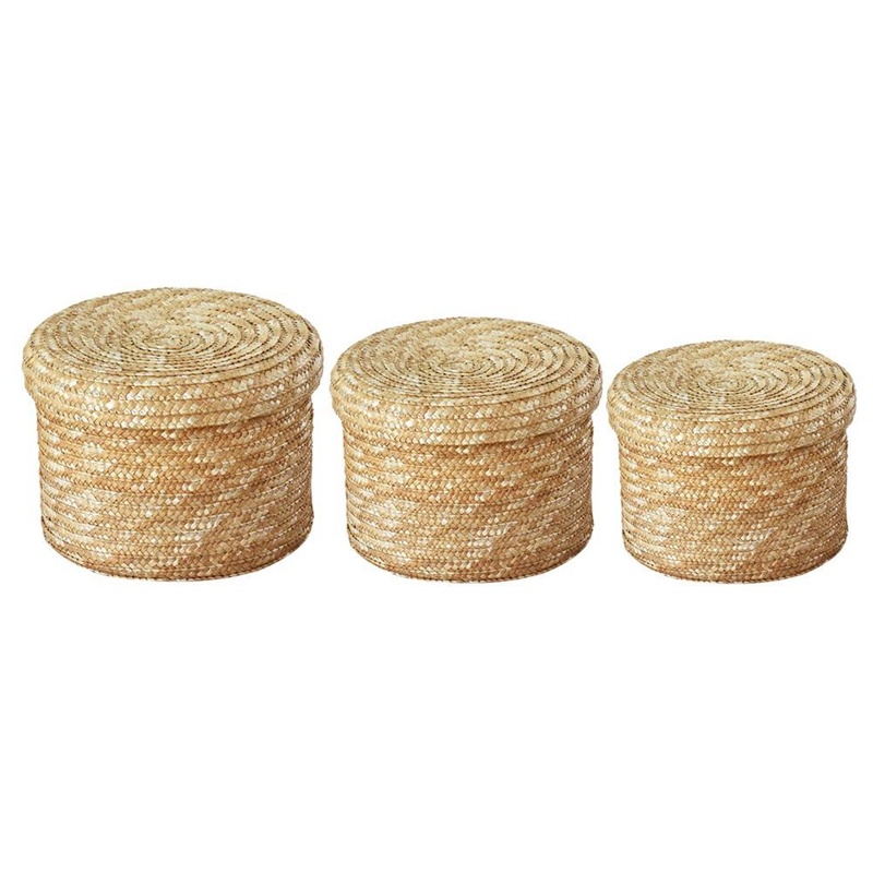 Handmade Straw Woven Storage Basket With Lid Snack Organizer Storage Box Laundry Baskets