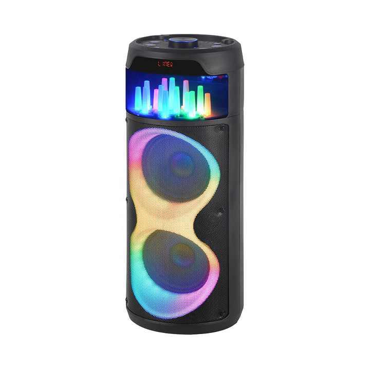 Factory direct professional wireless plastic speaker with LED light for outdoor activities double 8 inch