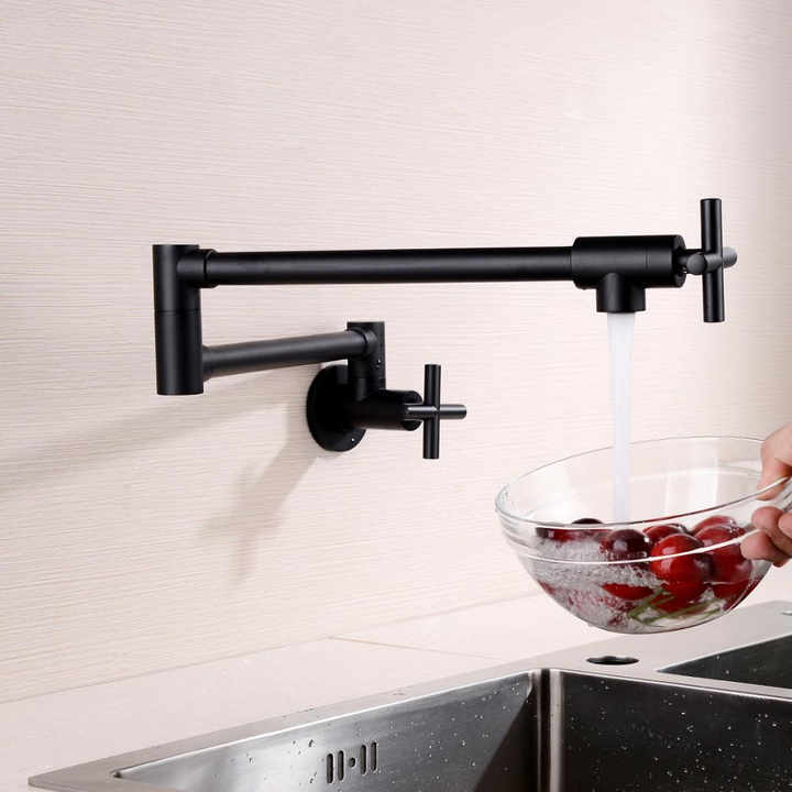 Hot Sale Black Chrome Wall Mounted Pot Filler Cold Water Tap SUS304 Kitchen Faucet