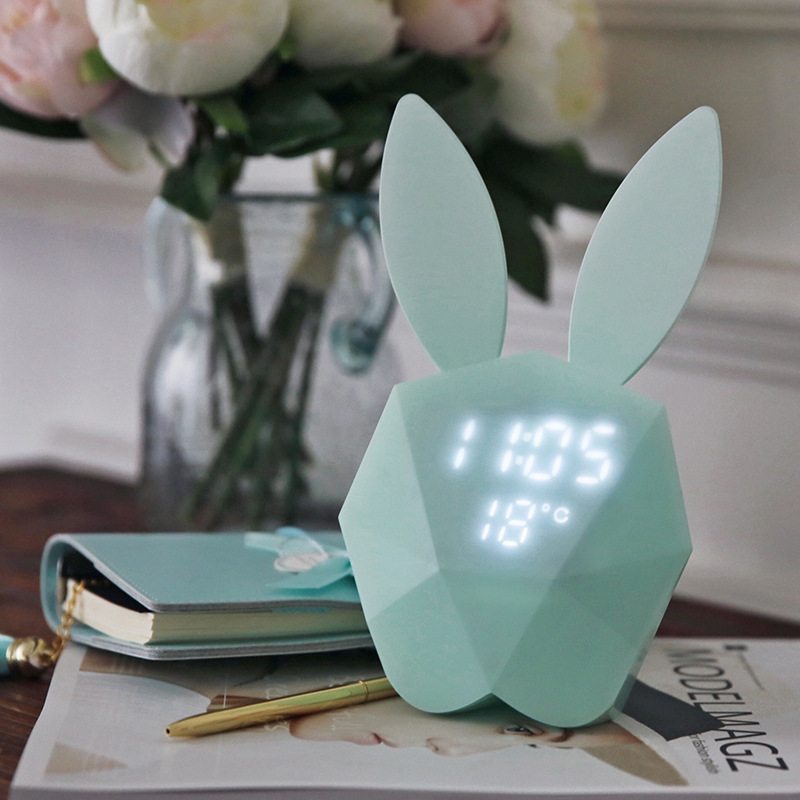 Creative Cartoon Rabbit LED Night Light Kids Music Table Clock