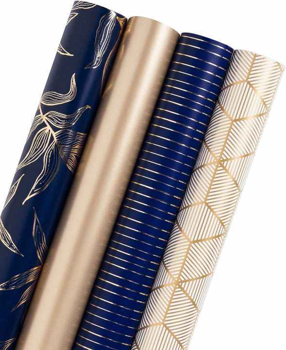 Wholesale Vintage Gold and Navy Print with Cut Lines Birthday Holiday Wedding Baby Shower Wrapping Paper